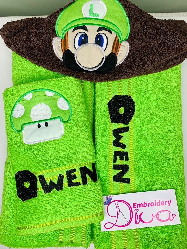 Super Mario Hooded Towel | Embroidery Diva | NSW